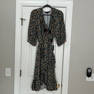 Jason Wu/Eloquii plus size multicolor floral wrap dress with ruffle detail